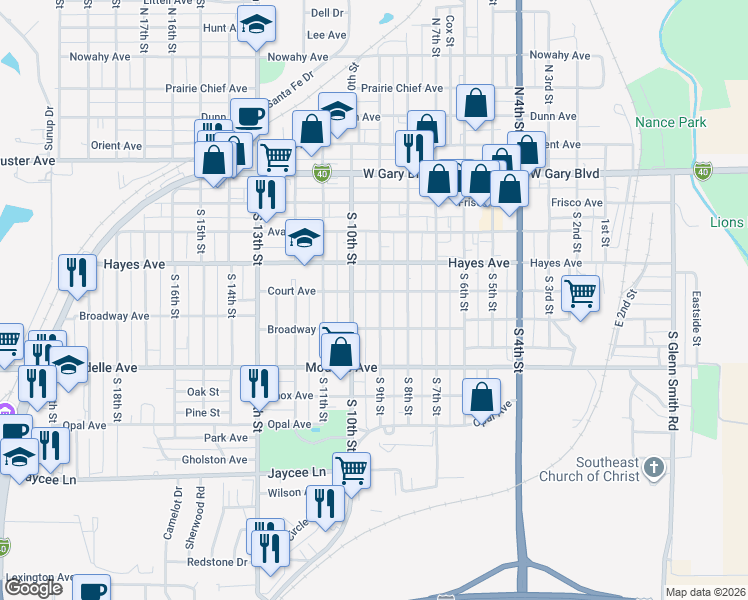 map of restaurants, bars, coffee shops, grocery stores, and more near 914 Court Avenue in Clinton