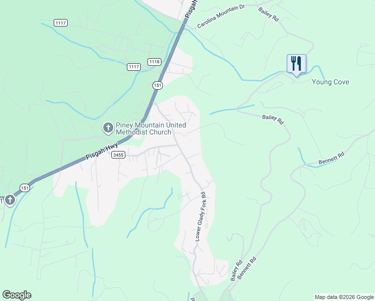 map of restaurants, bars, coffee shops, grocery stores, and more near 75 Lower Glady Fork Road in Candler