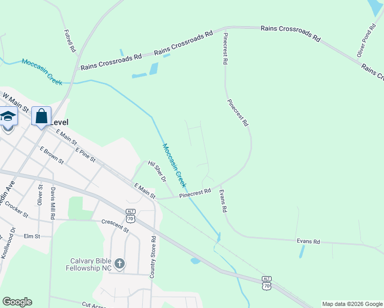 map of restaurants, bars, coffee shops, grocery stores, and more near 692 Pine Level Micro Road in Selma