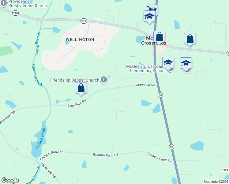map of restaurants, bars, coffee shops, grocery stores, and more near 299 Greenleaf Road in Angier