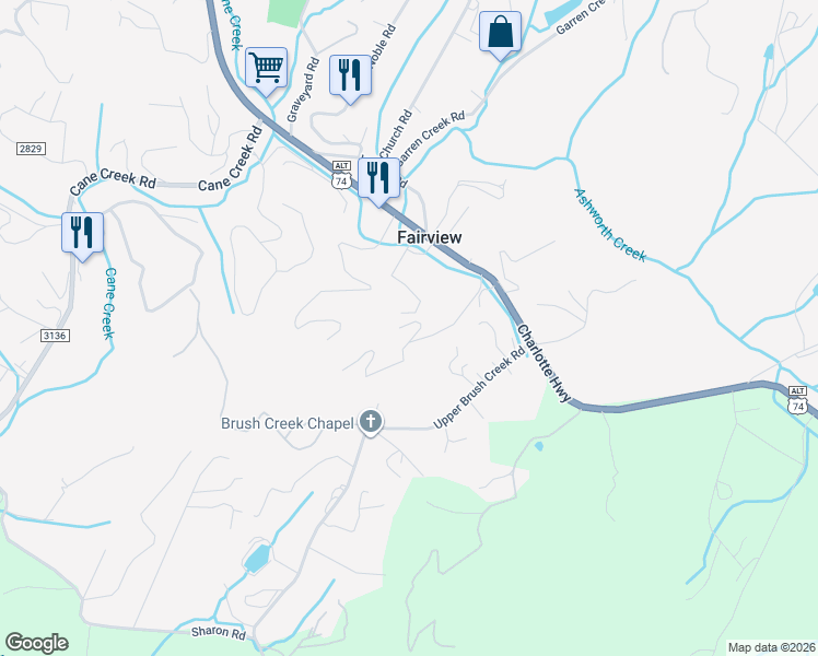 map of restaurants, bars, coffee shops, grocery stores, and more near 116 Samantha Drive in Fairview