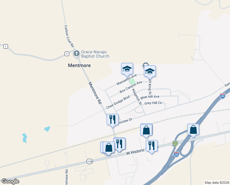 map of restaurants, bars, coffee shops, grocery stores, and more near 3401-3499 Box Canyon Avenue in Gallup
