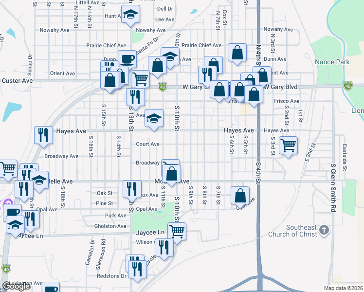 map of restaurants, bars, coffee shops, grocery stores, and more near 914 Court Avenue in Clinton