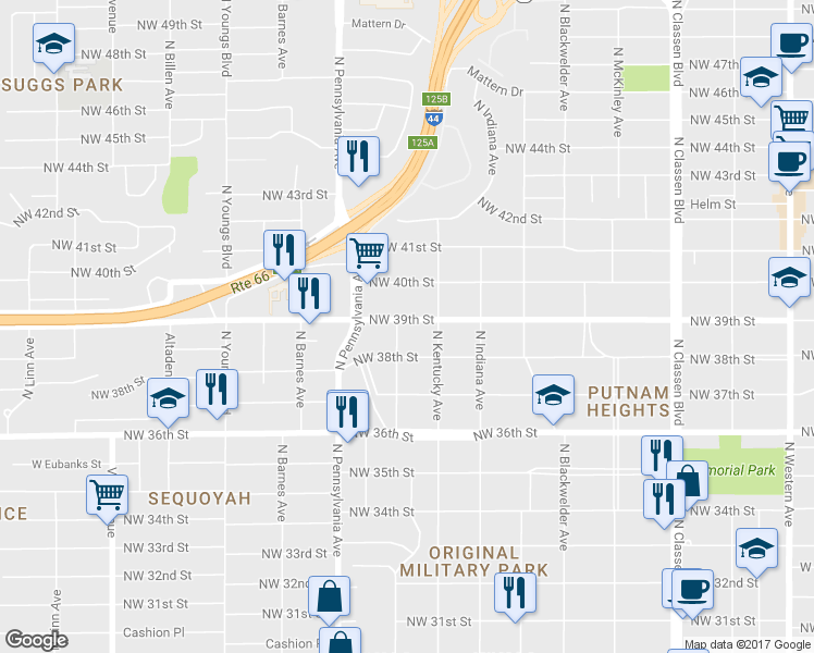map of restaurants, bars, coffee shops, grocery stores, and more near 1940 Northwest 39th Street in Oklahoma City