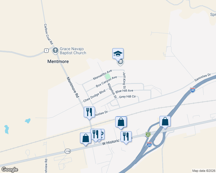map of restaurants, bars, coffee shops, grocery stores, and more near 3404 Chee Dodge Boulevard in Gallup