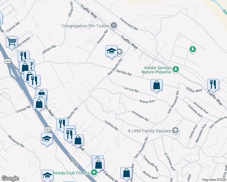 map of restaurants, bars, coffee shops, grocery stores, and more near 3273 Arena Avenue in Atascadero