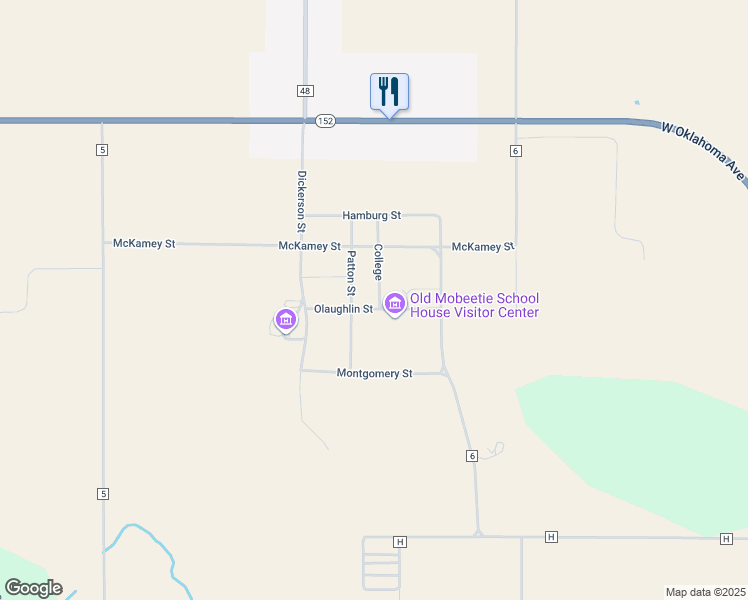 map of restaurants, bars, coffee shops, grocery stores, and more near 205 Olaughlin Street in Mobeetie