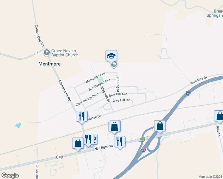 map of restaurants, bars, coffee shops, grocery stores, and more near 3311 Chee Dodge Boulevard in Gallup