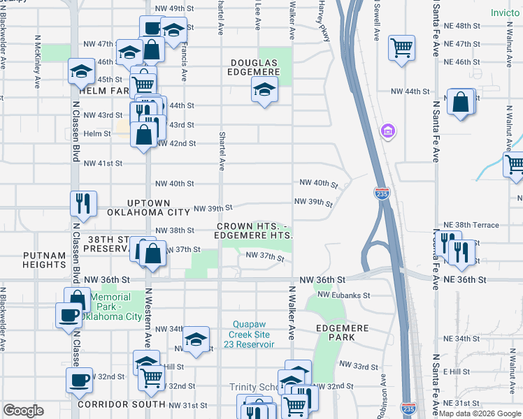 map of restaurants, bars, coffee shops, grocery stores, and more near 539 Northwest 38th Street in Oklahoma City