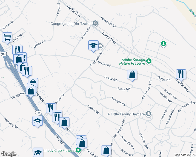 map of restaurants, bars, coffee shops, grocery stores, and more near 3273 Arena Avenue in Atascadero