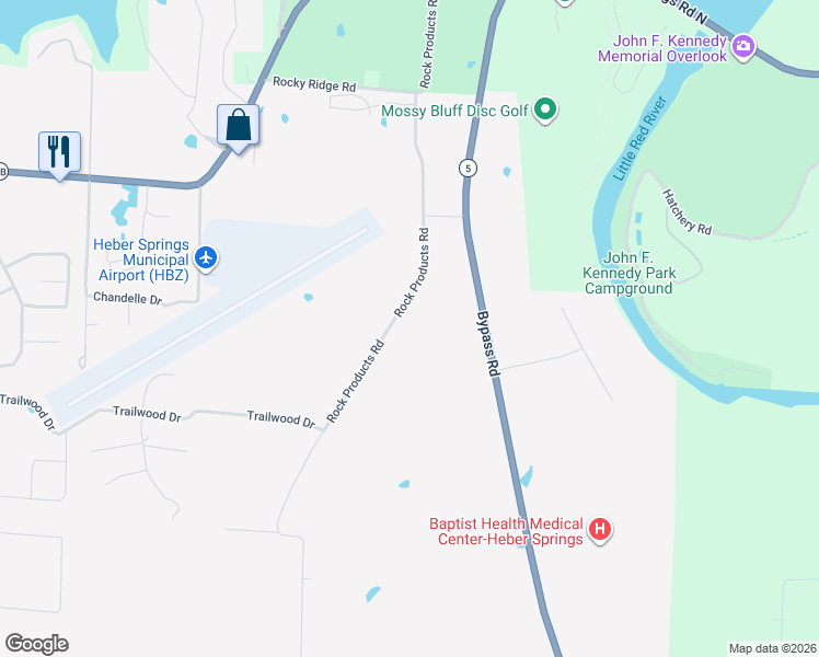 map of restaurants, bars, coffee shops, grocery stores, and more near 674 Rock Products Road in Heber Springs