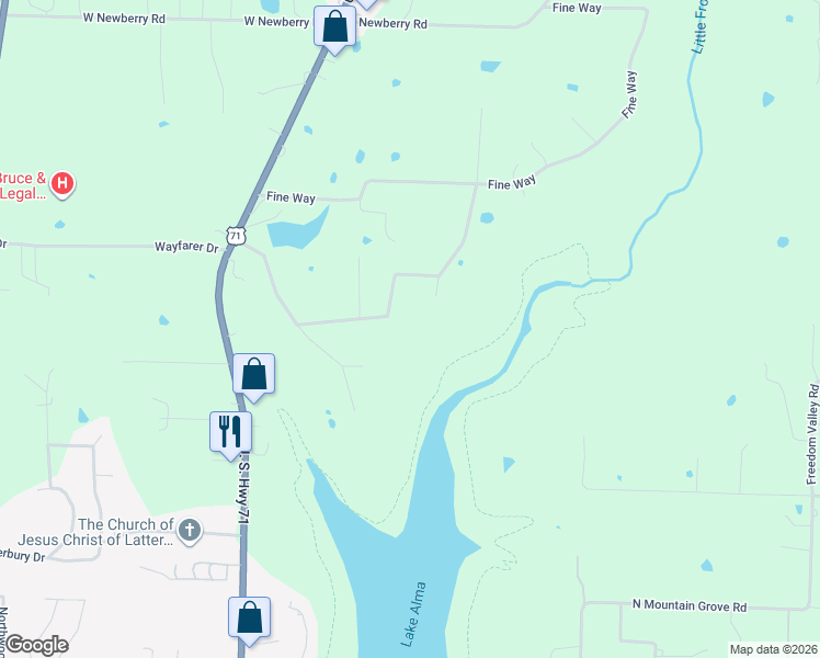 map of restaurants, bars, coffee shops, grocery stores, and more near 345 Countryside Estates in Alma