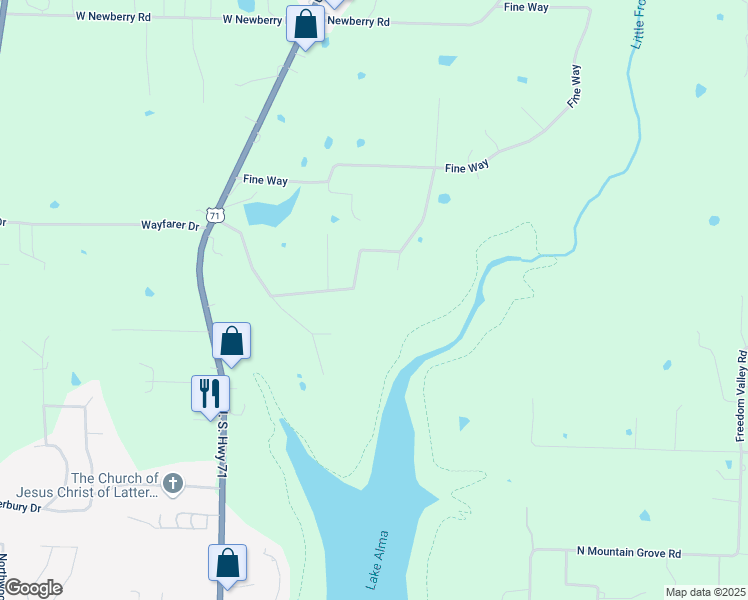 map of restaurants, bars, coffee shops, grocery stores, and more near 345 Countryside Estates in Alma