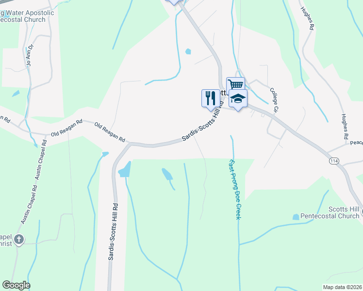 map of restaurants, bars, coffee shops, grocery stores, and more near 11030 Sardis-Scotts Hill Road in Scotts Hill