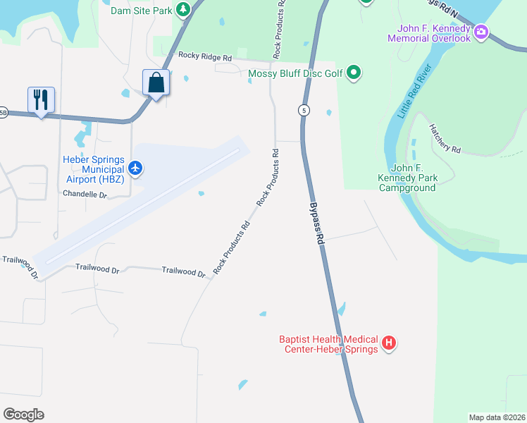 map of restaurants, bars, coffee shops, grocery stores, and more near 674 Rock Products Road in Heber Springs