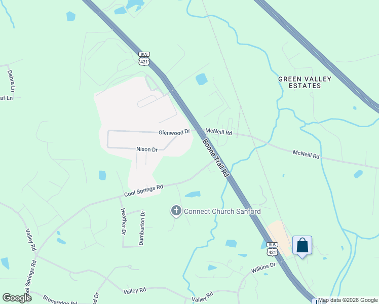 map of restaurants, bars, coffee shops, grocery stores, and more near 1711 Boone Trail Road in Sanford