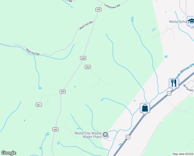 map of restaurants, bars, coffee shops, grocery stores, and more near 158 County Road 262 in Niota
