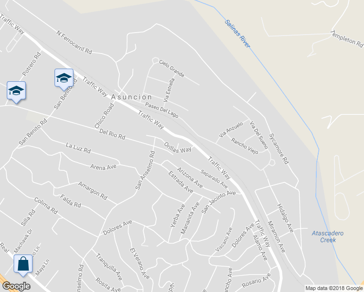 map of restaurants, bars, coffee shops, grocery stores, and more near 4115 Orinda Court in Atascadero