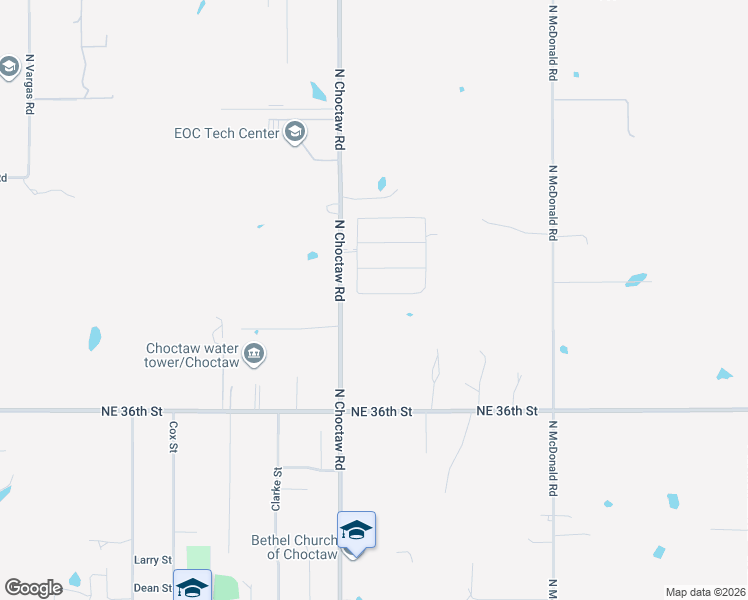 map of restaurants, bars, coffee shops, grocery stores, and more near 15102 Gray Fox Road in Choctaw
