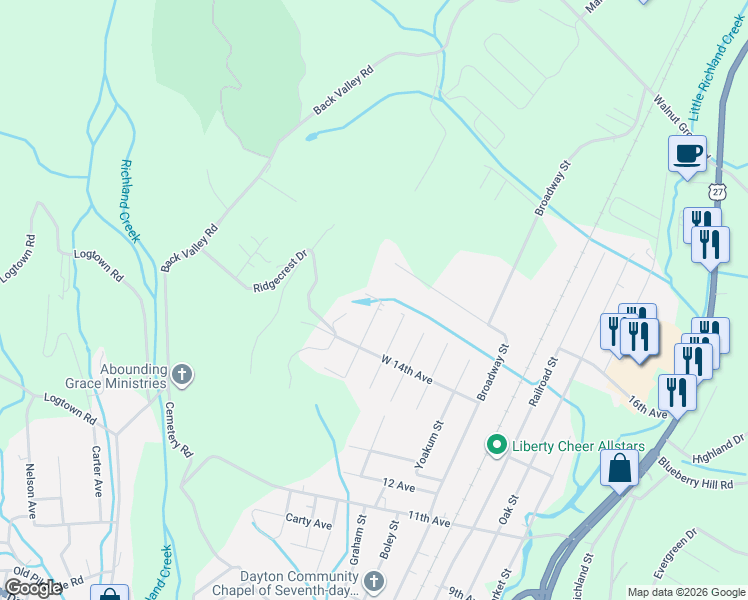 map of restaurants, bars, coffee shops, grocery stores, and more near 377 Ann Street in Dayton