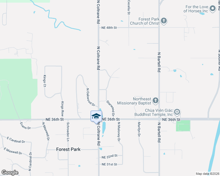 map of restaurants, bars, coffee shops, grocery stores, and more near 3820 Starwood Drive in Forest Park