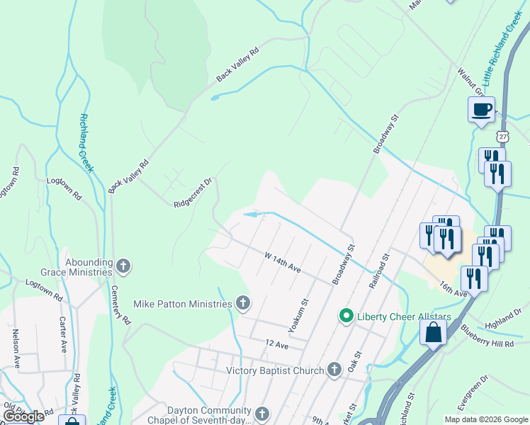 map of restaurants, bars, coffee shops, grocery stores, and more near 377 Ann Street in Dayton