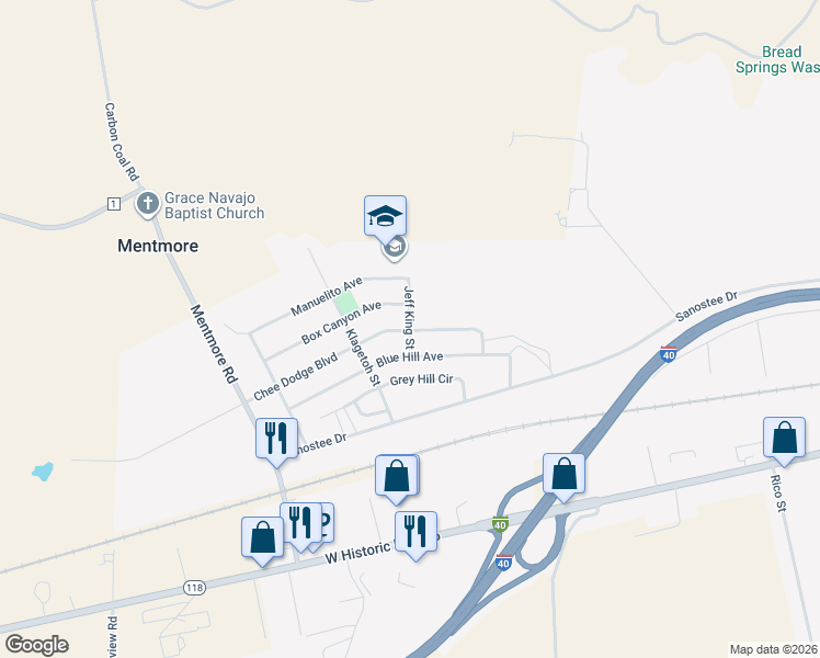 map of restaurants, bars, coffee shops, grocery stores, and more near 506 Jeff King Street in Gallup