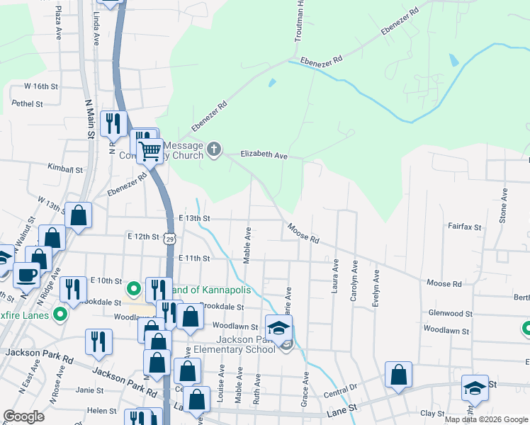 map of restaurants, bars, coffee shops, grocery stores, and more near 1108 East 13th Street in Kannapolis