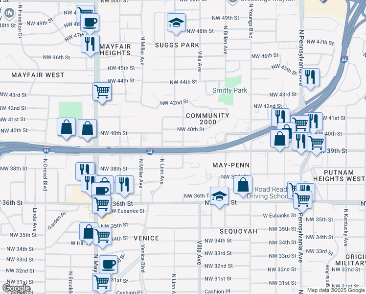 map of restaurants, bars, coffee shops, grocery stores, and more near in Oklahoma City