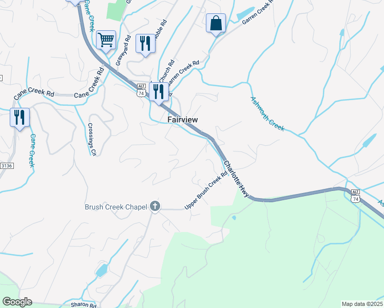 map of restaurants, bars, coffee shops, grocery stores, and more near 1360 Upper Brush Creek Road in Fairview