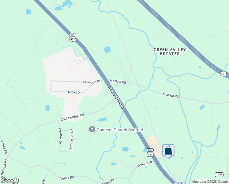 map of restaurants, bars, coffee shops, grocery stores, and more near 1640-1648 Boone Trail Road in Sanford