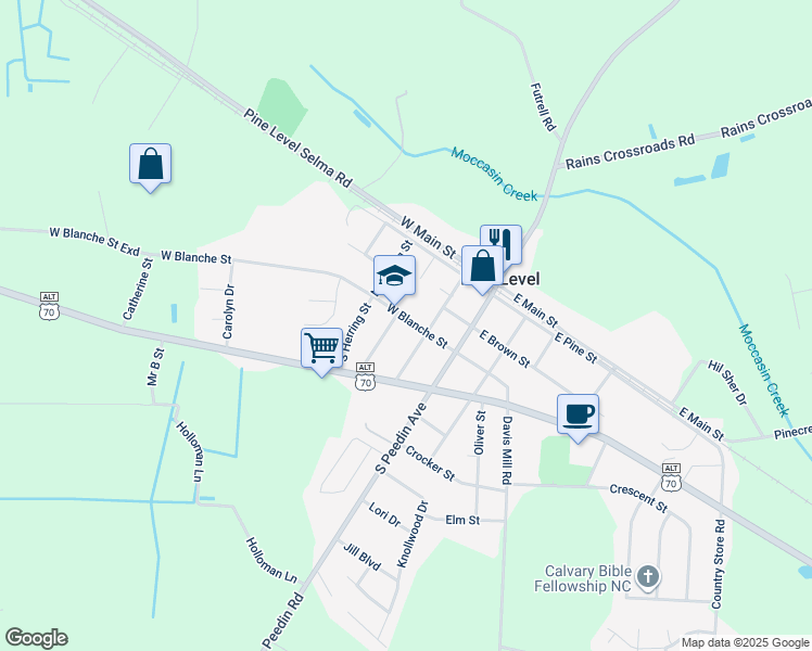 map of restaurants, bars, coffee shops, grocery stores, and more near 209 West Blanche Street in Selma