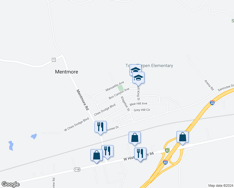 map of restaurants, bars, coffee shops, grocery stores, and more near 3401 Box Canyon Avenue in Gallup