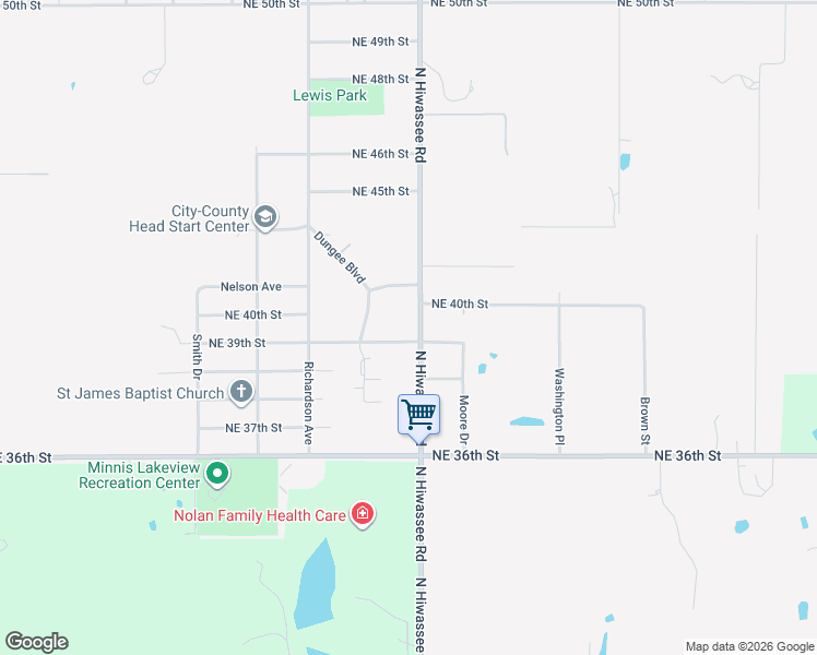 map of restaurants, bars, coffee shops, grocery stores, and more near 12928 Northeast 39th Street in Spencer