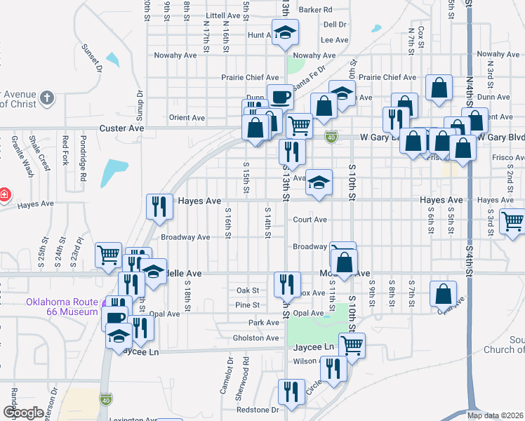 map of restaurants, bars, coffee shops, grocery stores, and more near 224 South 14th Street in Clinton