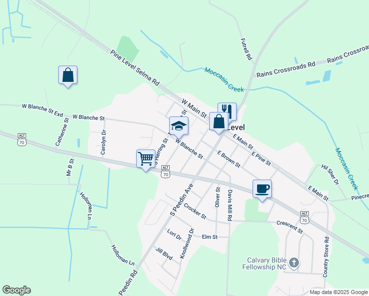 map of restaurants, bars, coffee shops, grocery stores, and more near 209 West Blanche Street in Selma