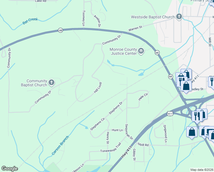 map of restaurants, bars, coffee shops, grocery stores, and more near 189 Hill Loop in Madisonville