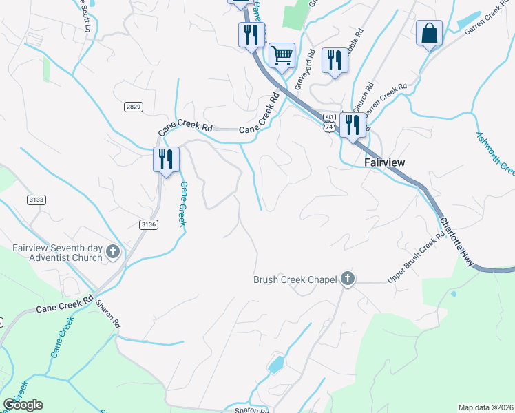 map of restaurants, bars, coffee shops, grocery stores, and more near 39 Crossings Circle in Fairview