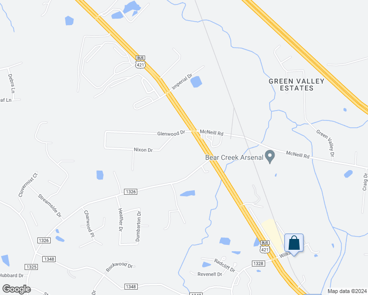 map of restaurants, bars, coffee shops, grocery stores, and more near 1711 Boone Trail Road in Sanford