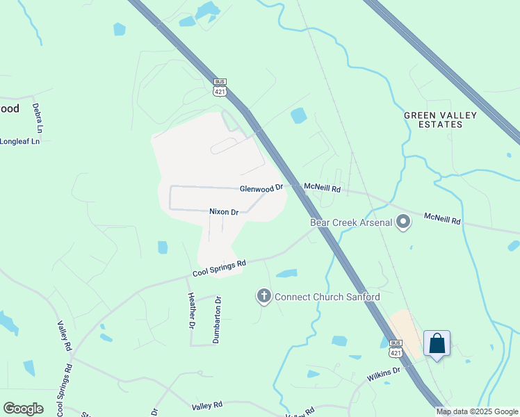 map of restaurants, bars, coffee shops, grocery stores, and more near 511 Glenwood Drive in Sanford