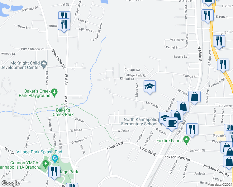 map of restaurants, bars, coffee shops, grocery stores, and more near 530 Locust Street in Kannapolis