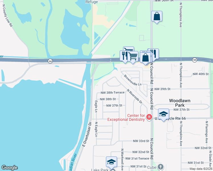 map of restaurants, bars, coffee shops, grocery stores, and more near 4008 North Shannon Avenue in Bethany