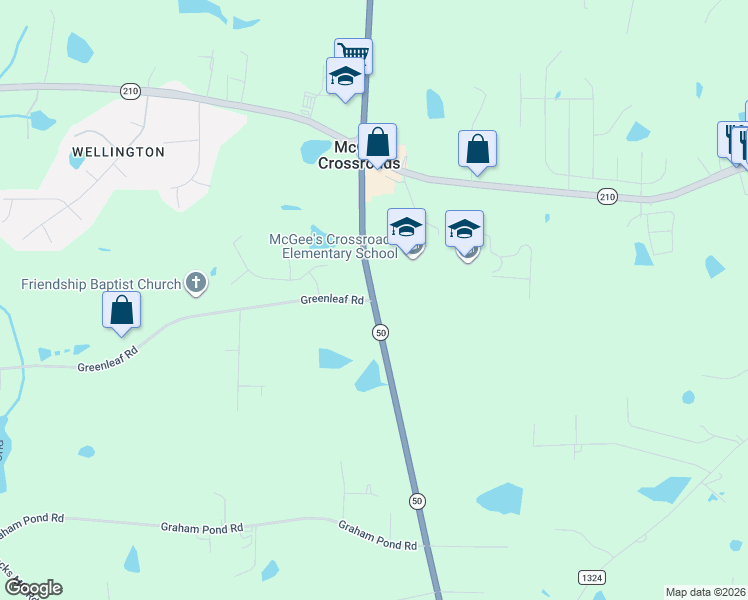 map of restaurants, bars, coffee shops, grocery stores, and more near 10328 Highway 50 in Angier