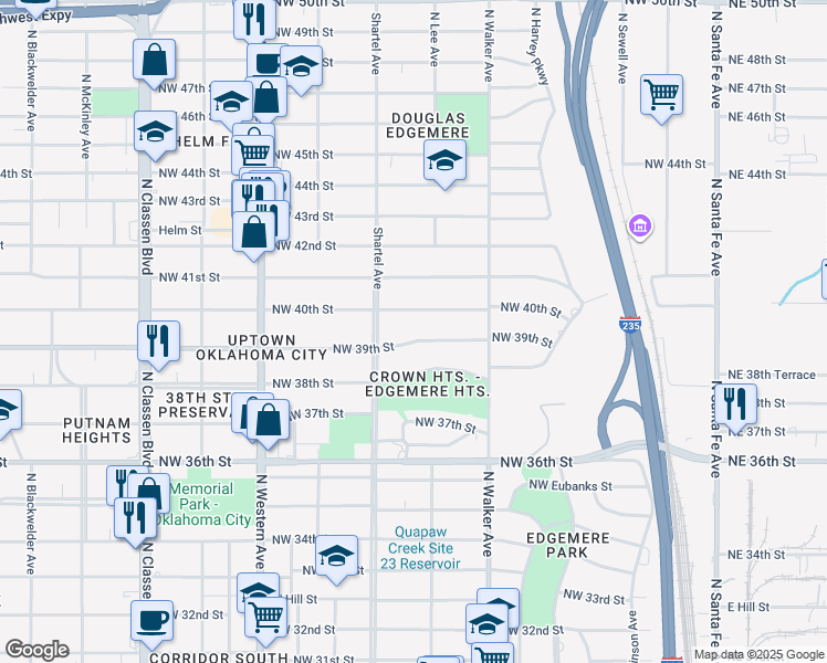 map of restaurants, bars, coffee shops, grocery stores, and more near 616 Northwest 40th Street in Oklahoma City