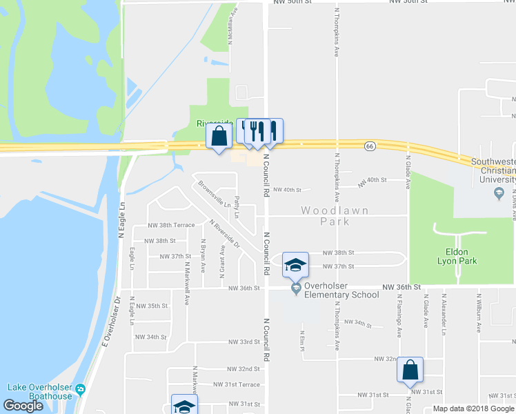 map of restaurants, bars, coffee shops, grocery stores, and more near 4004 Spyglass Ln in Bethany