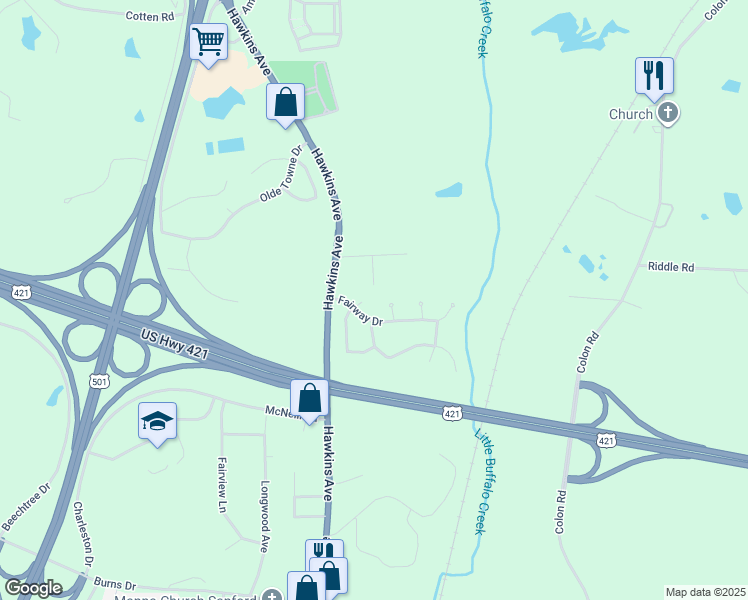 map of restaurants, bars, coffee shops, grocery stores, and more near 2205 Bridgeport Circle in Sanford