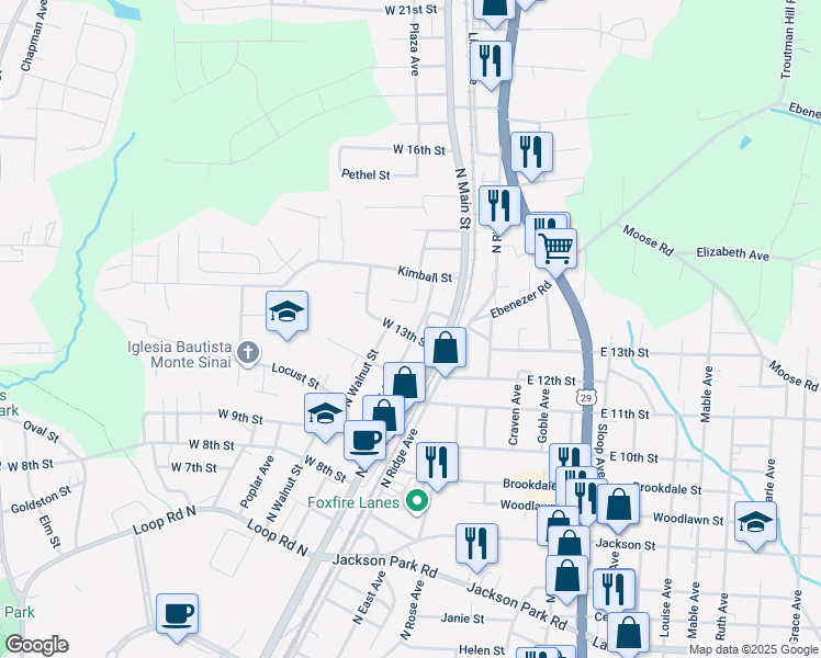 map of restaurants, bars, coffee shops, grocery stores, and more near 1301 North Juniper Avenue in Kannapolis