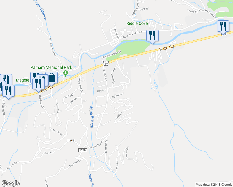 map of restaurants, bars, coffee shops, grocery stores, and more near 8 Elizabeth Lane in Maggie Valley