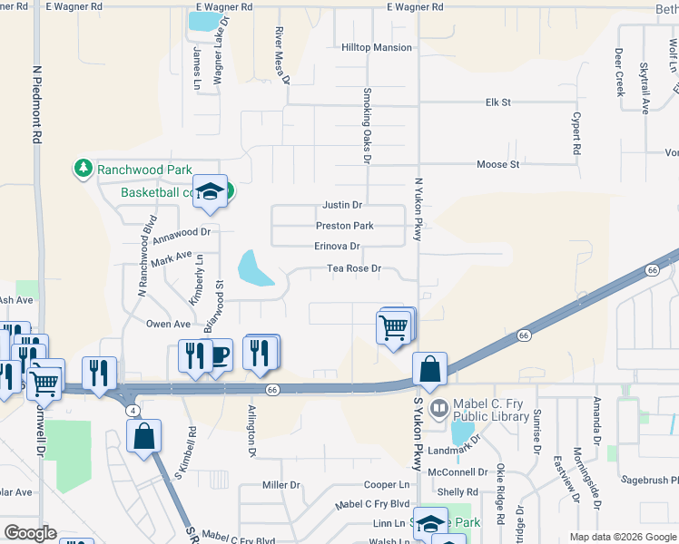 map of restaurants, bars, coffee shops, grocery stores, and more near 900 Tea Rose Drive in Yukon