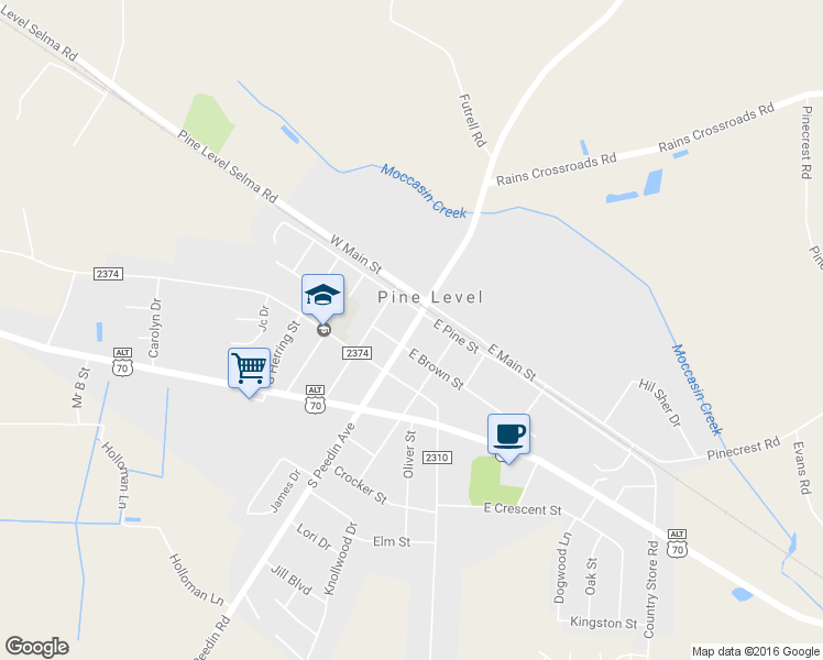 map of restaurants, bars, coffee shops, grocery stores, and more near State Road 2309 in Pine Level